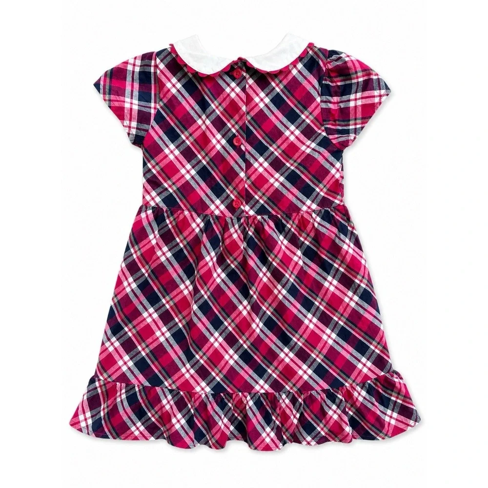 Gymboree Girls Size 5t Apple Embroidered Red/ Navy‎ Plaid Dress First Day School